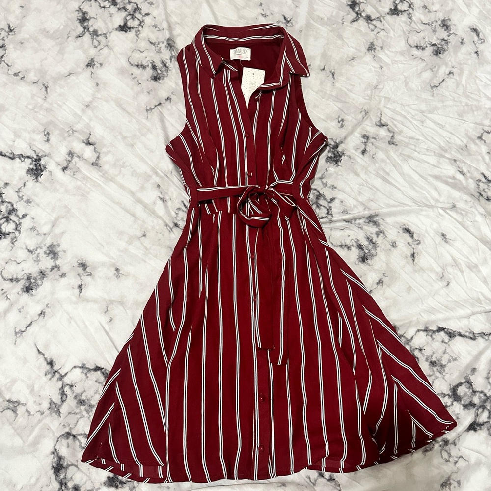 Striped red button up summer dress